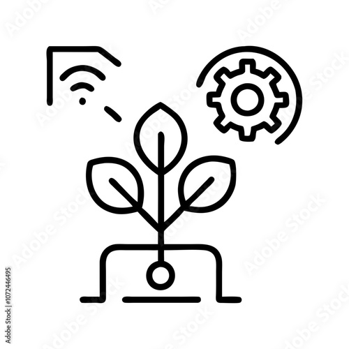 Smart agriculture icon featuring wireless technology and plant growth, minimalist design, copy space