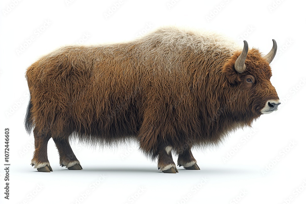 Majestic bison standing against a pristine white background