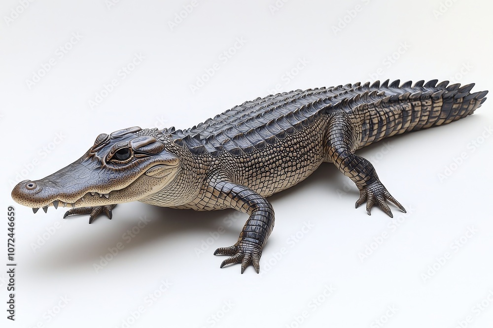 Realistic alligator figurine on white background highlighting detailed craftsmanship Realistic alligator figurine on white background highlighting detailed craftsmanship