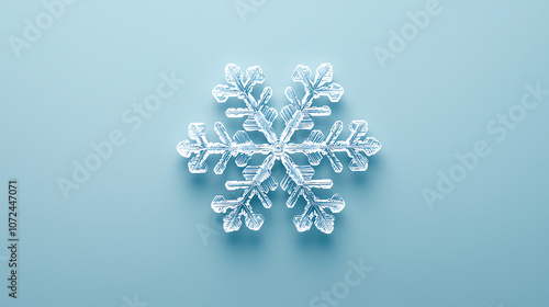 Close-Up of Intricate Snowflake on Minimalist Blue Background