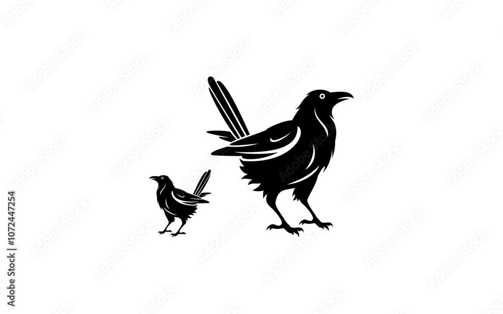 Crow on a white background logo raven template, black Silhouette Crow on a white background logo raven template, black Silhouette