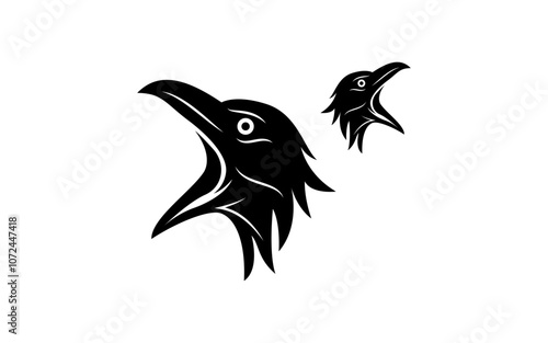 Crow on a white background logo raven template, black Silhouette