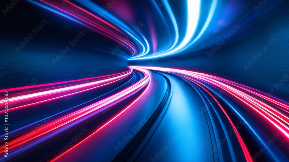 Abstract Neon Light Trails in Tunnel Futuristic Technology Background Abstract Neon Light Trails in Tunnel Futuristic Technology Background