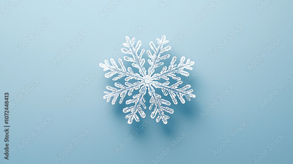 Close-Up of Intricate Snowflake on Minimalist Blue Background Close-Up of Intricate Snowflake on Minimalist Blue Background