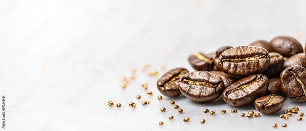 A pile of coffee beans on a white surface A pile of coffee beans on a white surface