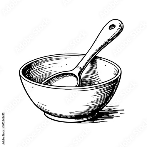 Ladle rest ink illustration in black and white
