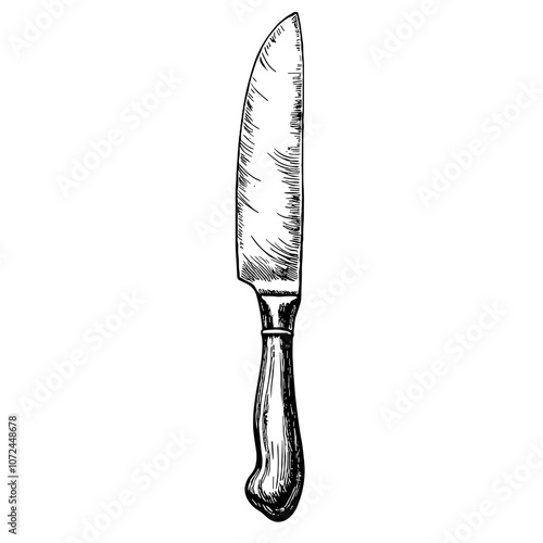 Cheese knife black and white ink illustration utensil sketch