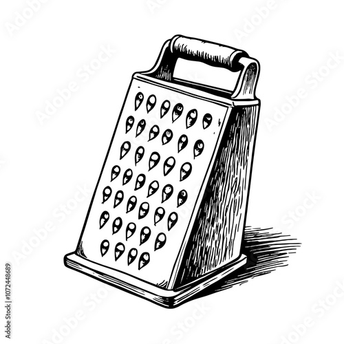 Vintage cheese grater illustration in black and white ink