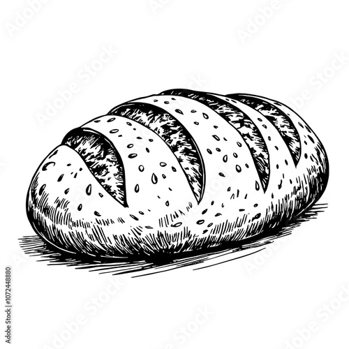 Raisin bread ink illustration in black and white