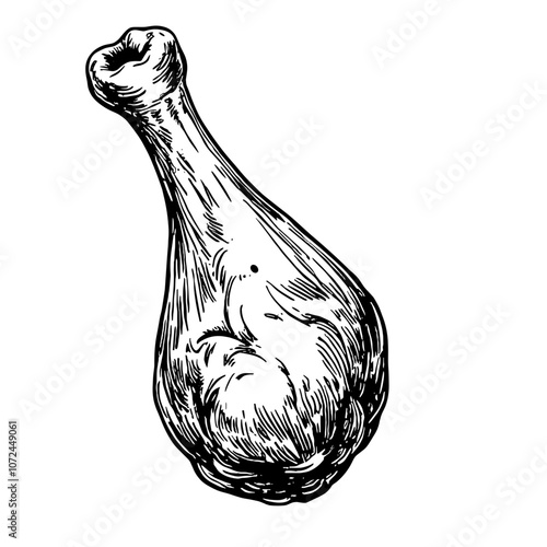 Black and white ink illustration of chicken drumstick