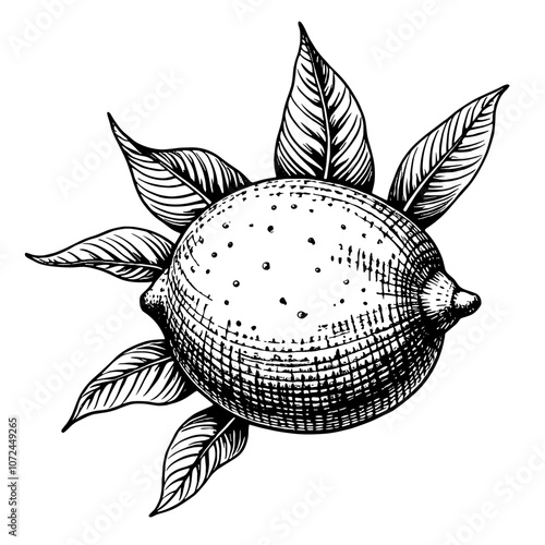 Black and white ink illustration of lemon herb for culinary use
