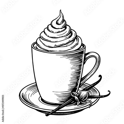 Vanilla Latte Ink Illustration Black and White Artistic Sketch