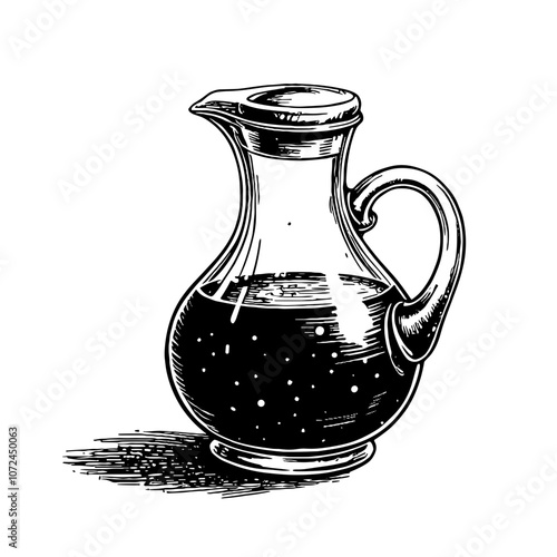 Sangria pitcher illustration in black and white ink style