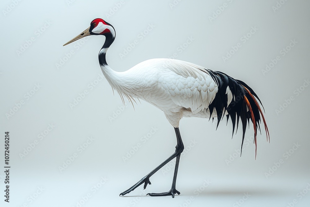 Elegant red-crowned crane against minimalist background Elegant red-crowned crane against minimalist background