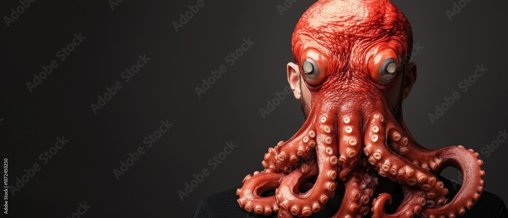 A man with an octopus head on his head A man with an octopus head on his head