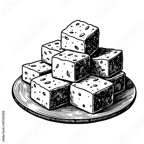 Maple fudge ink illustration in black and white