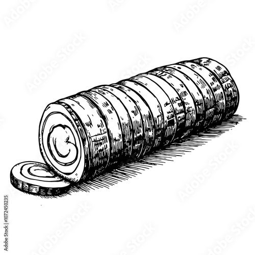 Black and white ink illustration of pork loin cut