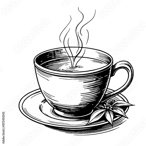 Spiced tea ink illustration in black and white