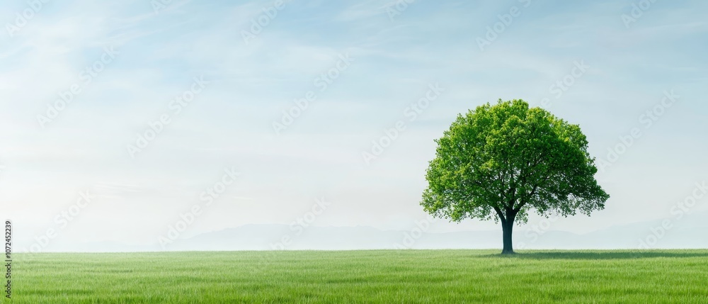 A lone tree in the middle of a green field