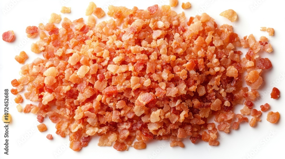 A vibrant pile of small crispy bacon bits ready to enhance salads, baked dishes, and morning breakfast delights A vibrant pile of small crispy bacon bits ready to enhance salads, baked dishes, and morning breakfast delights