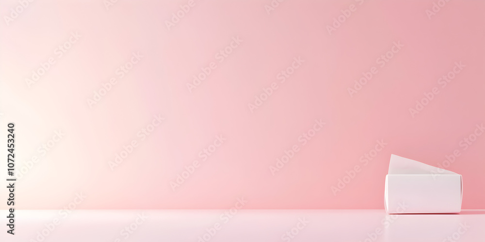 A pastel pink background featuring a tissue box icon on the right side, isolated and ready for use with included copy space. A pastel pink background featuring a tissue box icon on the right side, isolated and ready for use with included copy space.
