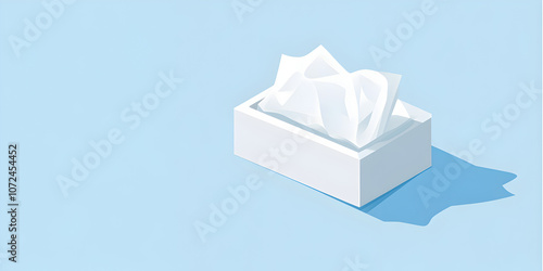 A realistic tissue box icon positioned to the right on a light blue background, with ample space for text --ar 3:2 --s 50 photo