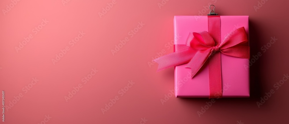 A pink gift box with a red ribbon tied around it A pink gift box with a red ribbon tied around it