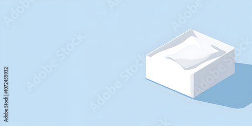 A minimalist tissue box icon set on the right side of a light blue backdrop, providing room for additional content --ar 3:2 --s 50
