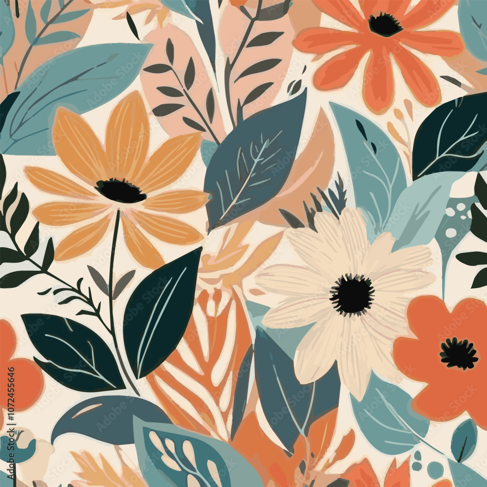 Abstract multicolor a solid hibiscus blooming flowers motif arrangement with medium tone all over vector design with cream background illustration digital image for wrapping paper or textile printing. Abstract multicolor a solid hibiscus blooming flowers motif arrangement with medium tone all over vector design with cream background illustration digital image for wrapping paper or textile printing.