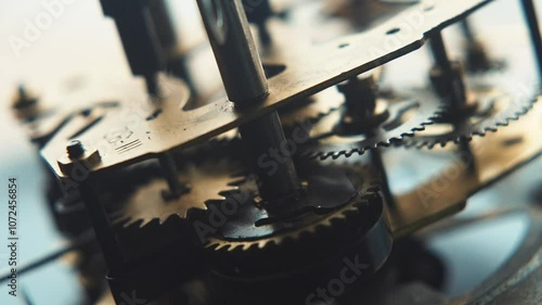 Close up of Clockwork alarm gears with ticking sound, ticking bomb mechanism