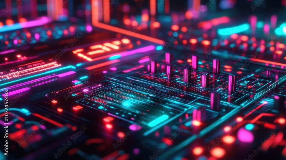 Colorful Futuristic Circuit Board Close-up Colorful Futuristic Circuit Board Close-up