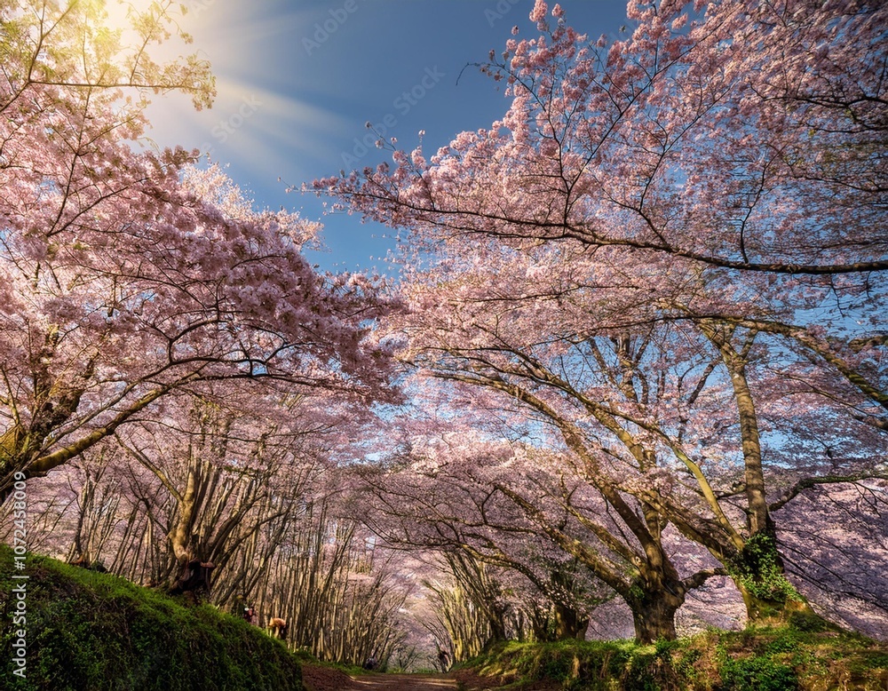 A Serene Forest Covered in Blossoming Cherry Trees During Springtime, Captured Without People for a Peaceful, Nature-Themed Zoom Background or Seasonal Nature Photography A Serene Forest Covered in Blossoming Cherry Trees During Springtime, Captured Without People for a Peaceful, Nature-Themed Zoom Background or Seasonal Nature Photography