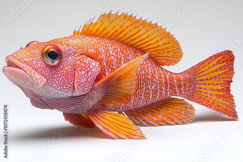 Vibrant orange fish with bold patterns and detailed scales in profile view photo