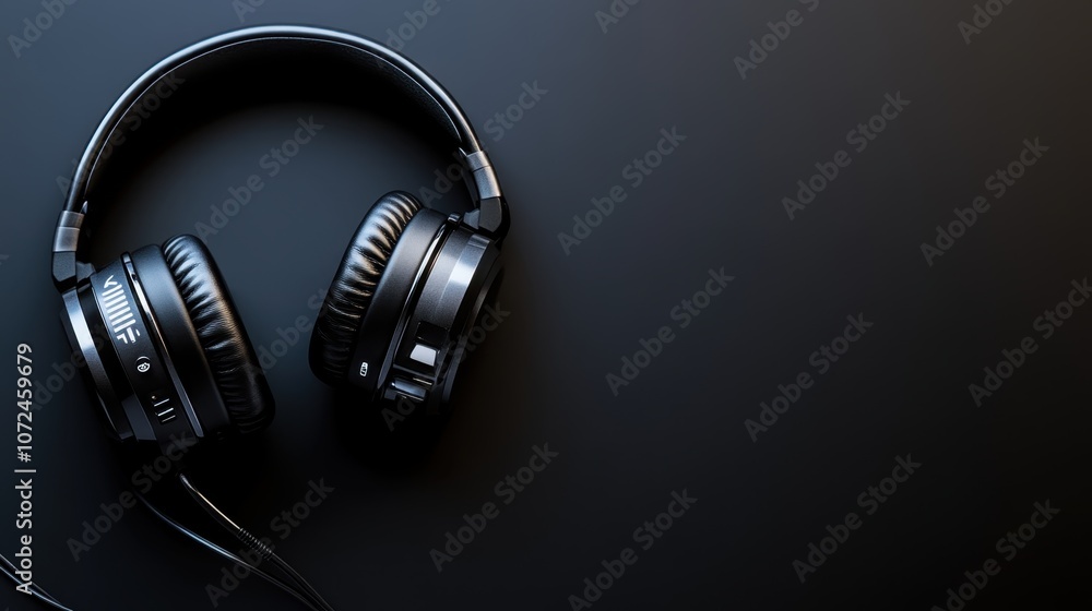 Black Headphones on Dark Background	
