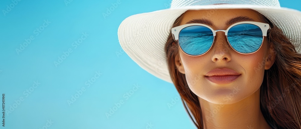 A woman wearing a white hat and sunglasses A woman wearing a white hat and sunglasses