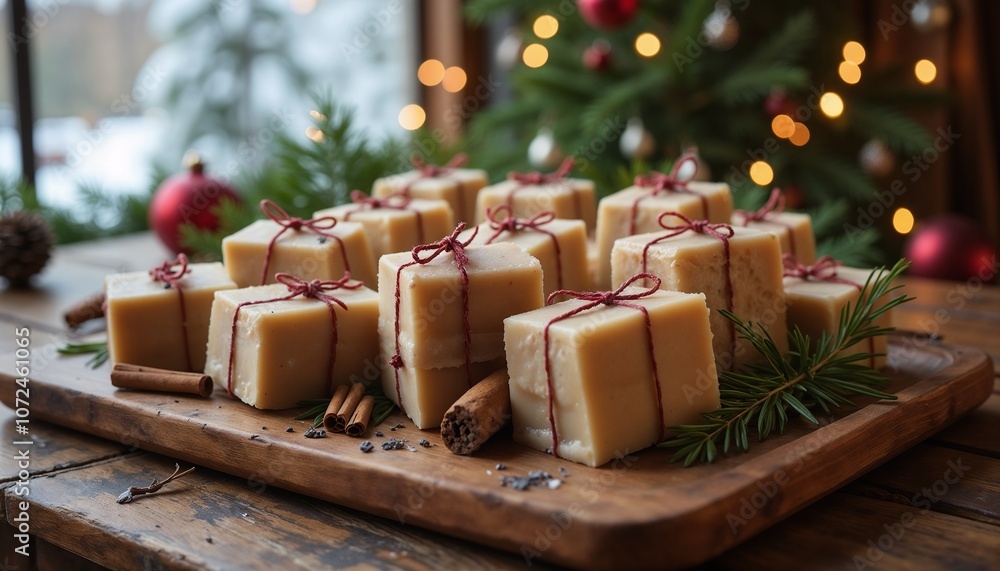 Homemade herbal soap bars shaped as Christmas trees Homemade herbal soap bars shaped as Christmas trees