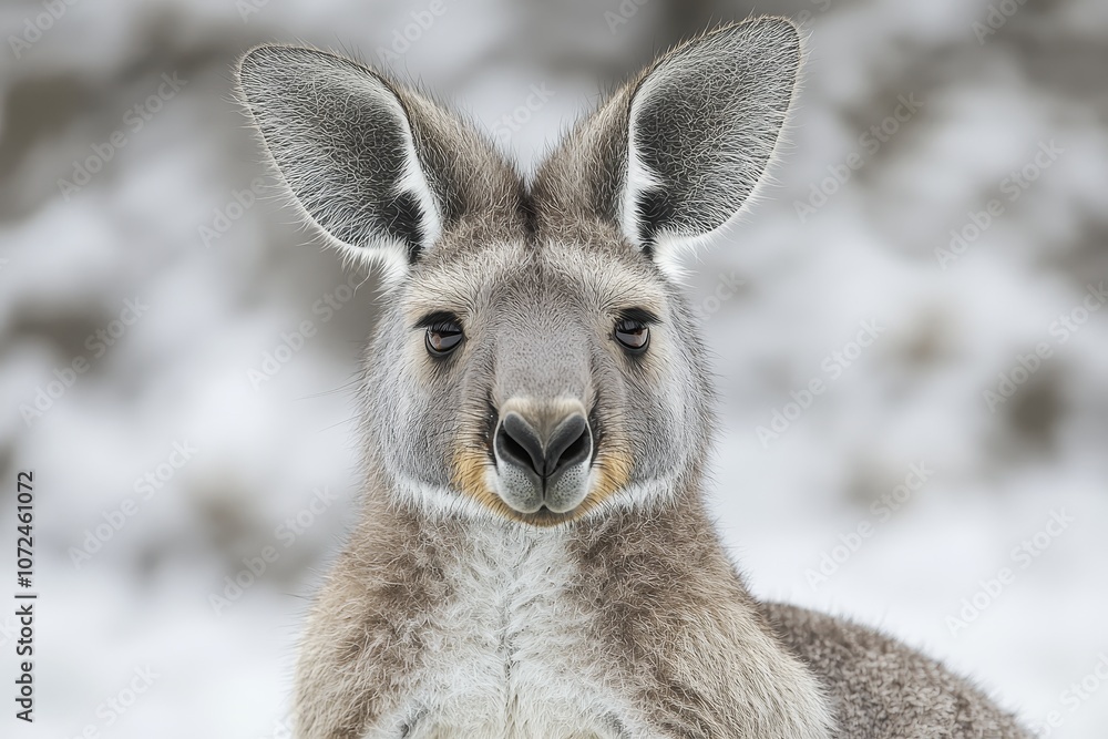 Close-up portrait of a kangaroo in natural habitat during winter Close-up portrait of a kangaroo in natural habitat during winter