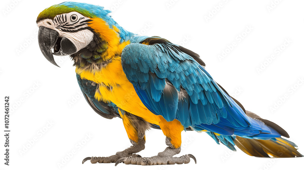 Fototapeta premium Beautiful bird blue and gold macaw parrot isolated on transparent background
