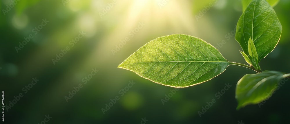 A green leaf with the sun shining through it A green leaf with the sun shining through it