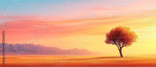 A lone tree in the middle of a field with mountains in the background