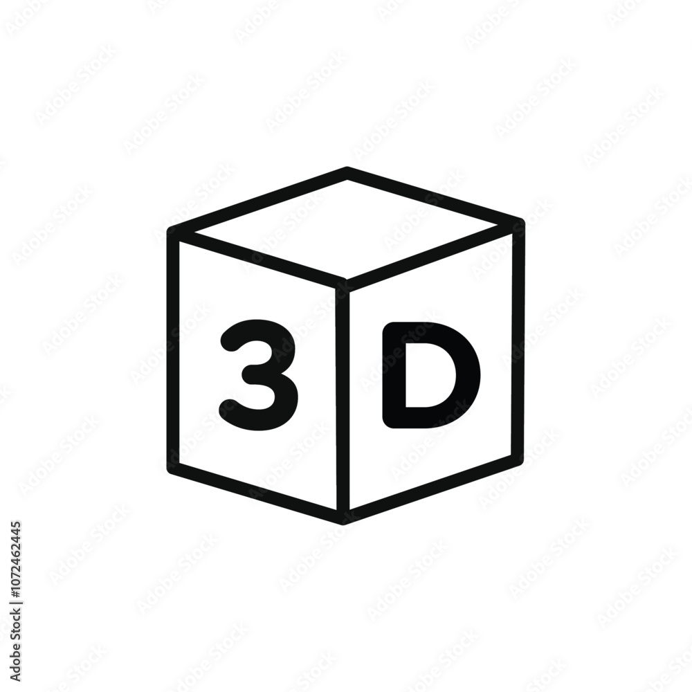 3D icon black and white vector outline sign 3D icon black and white vector outline sign