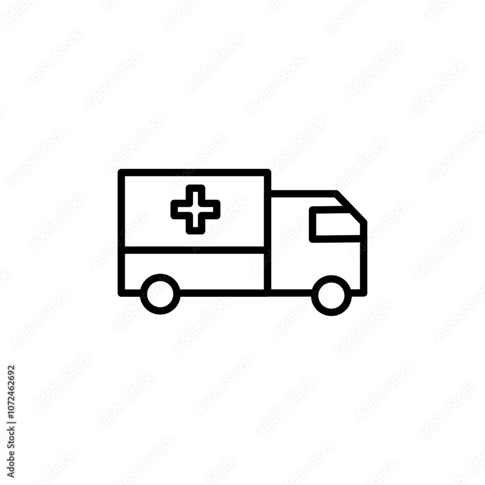 Ambulance icon black and white vector outline sign Ambulance icon black and white vector outline sign
