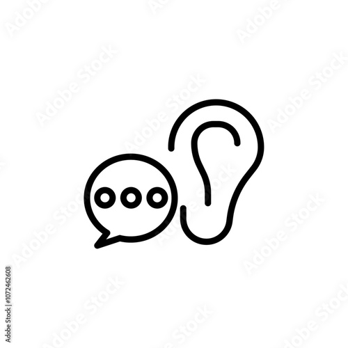 Active listening icon black and white vector outline sign