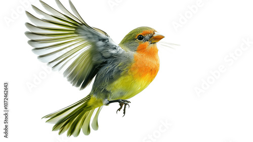 Bird with green wings Colorful little bird is flying Isolated on transparent background