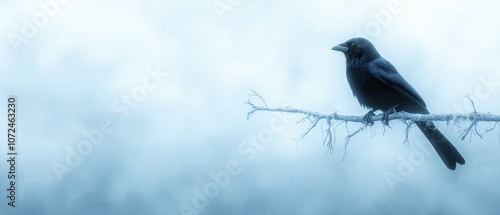 A black bird sitting on top of a tree branch