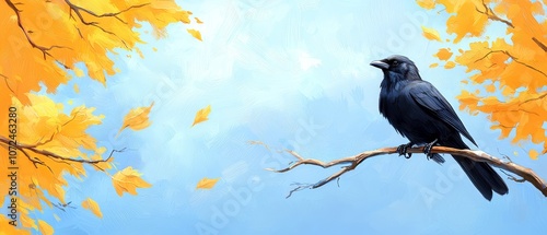 A black bird sitting on top of a tree branch
