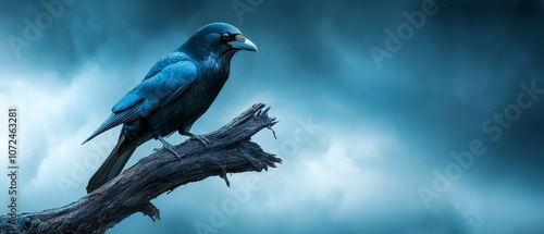 A blue bird sitting on top of a tree branch photo