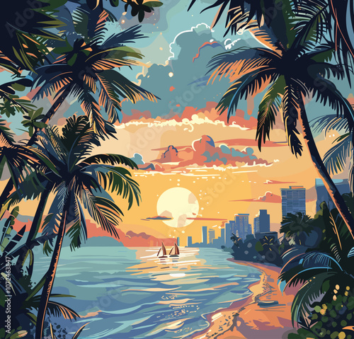 Miami, United States of America, vector illustration beautiful postcard