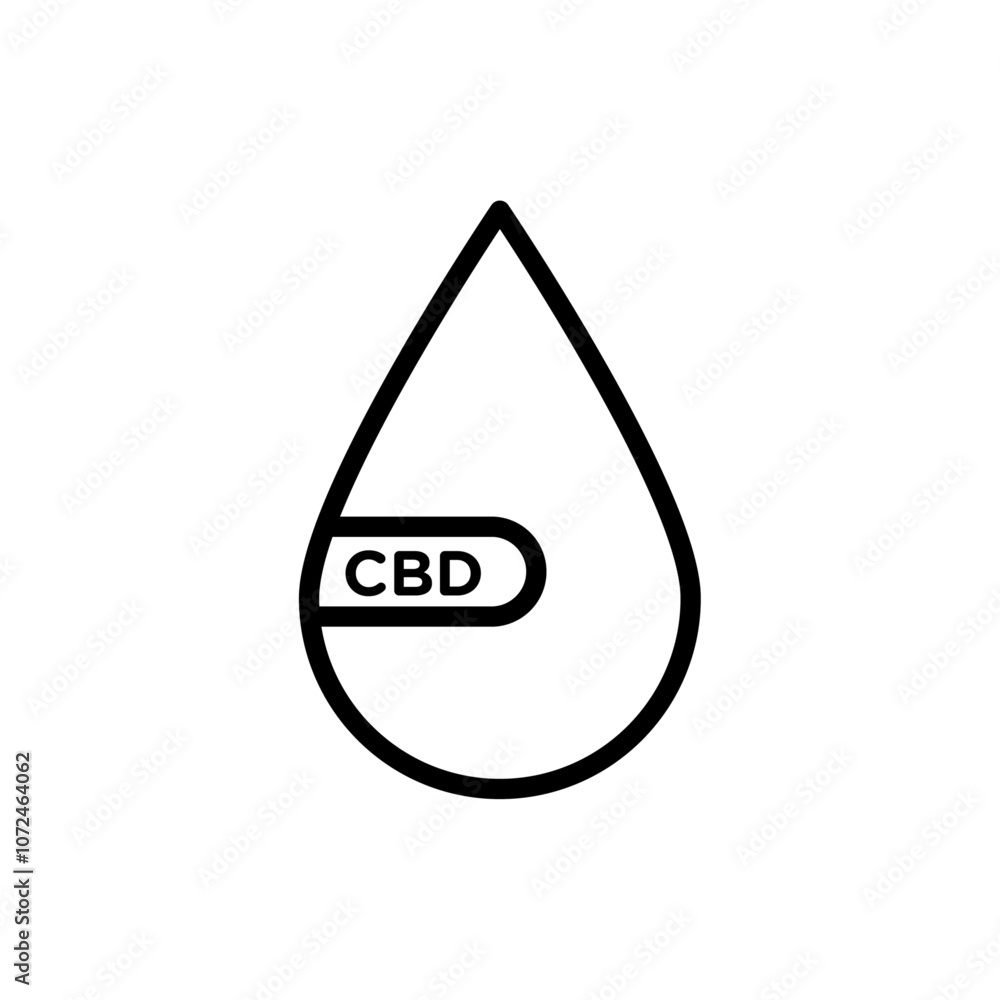 CBD oil drop icon black and white vector outline sign CBD oil drop icon black and white vector outline sign