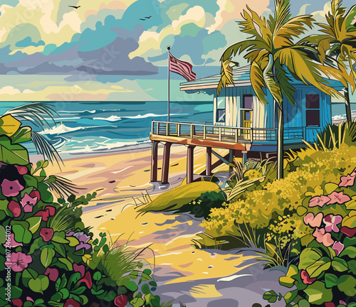 Miami, United States of America, vector illustration beautiful postcard